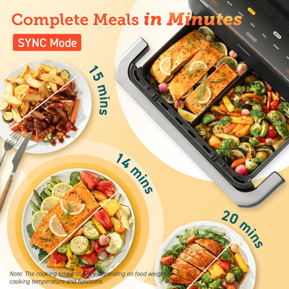 COSORI Dual Air Fryer TwinFry, 10L Flexible Capacity, Single & Double Zone Convertible, 4 Fast Heaters